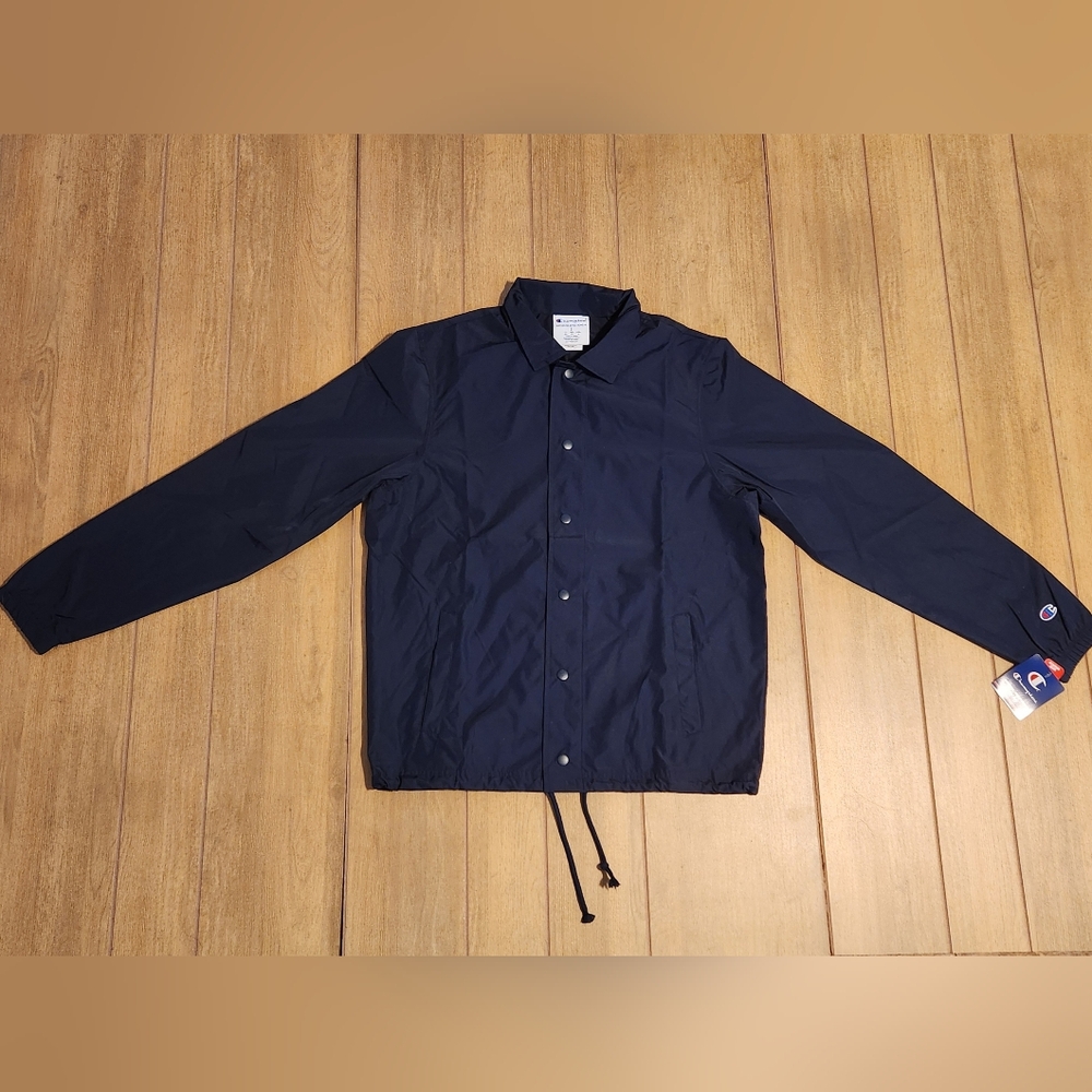 Champion Stadium Gear Men’s Hooded Windbreaker Jacket Navy Blue Full Zip Size S